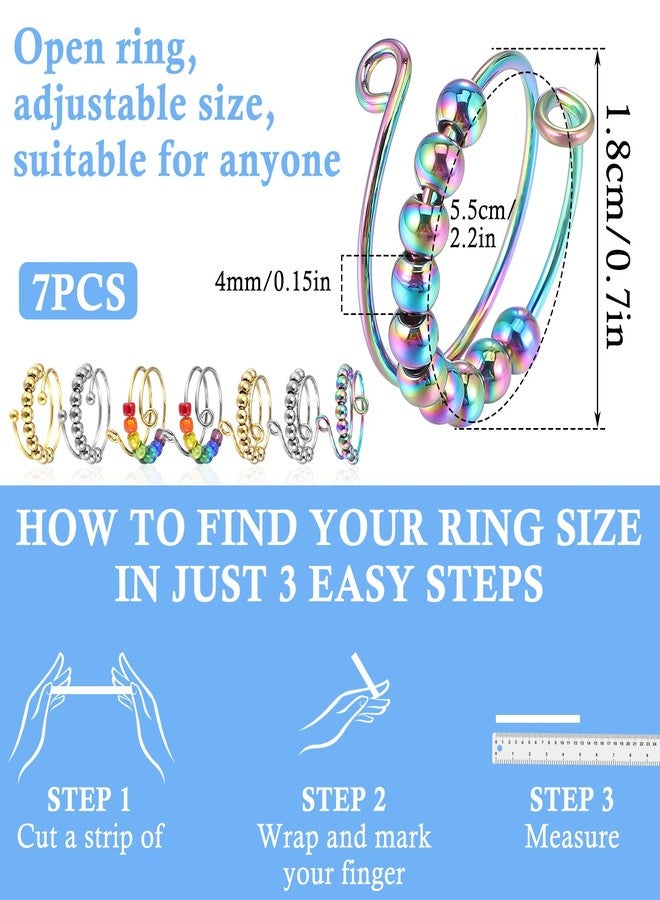 Yuanchu Anxiety Relief Gifts Figet Rings, 7 Pcs Anti Anxiety Gifts for Women Relief Items Fidget Thumb Ring Toys Adults Aura Rings for Women Stainless Steel - Image 3